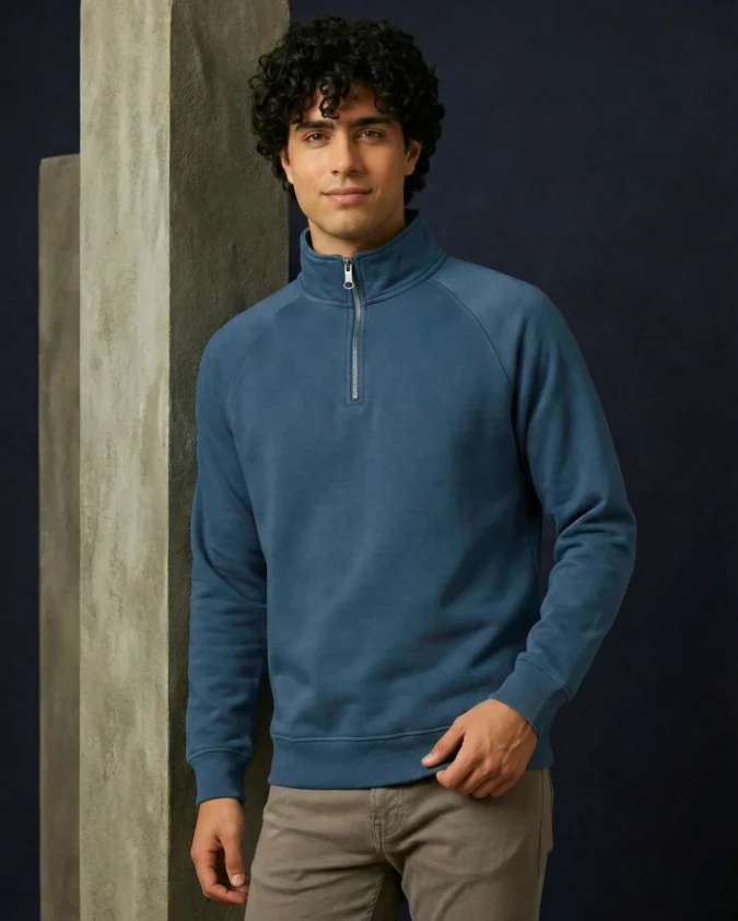 Kemit Unisex Half-Zip Sweatshirt (Teal blue)