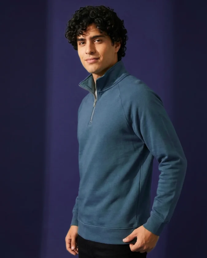 Kemit Unisex Half-Zip Sweatshirt (Teal blue)