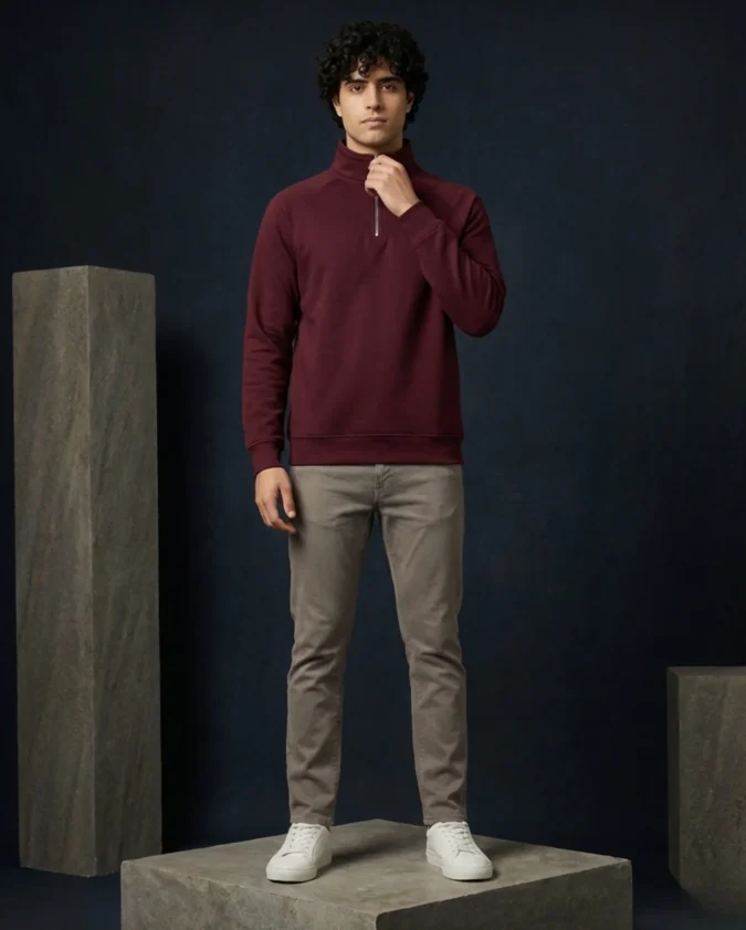 Kemit Unisex Half-Zip burgendy Sweatshirt